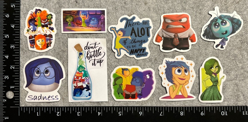 Lot of 10 Assorted Inside Out Disney Pixar Animated Cartoon Stickers
