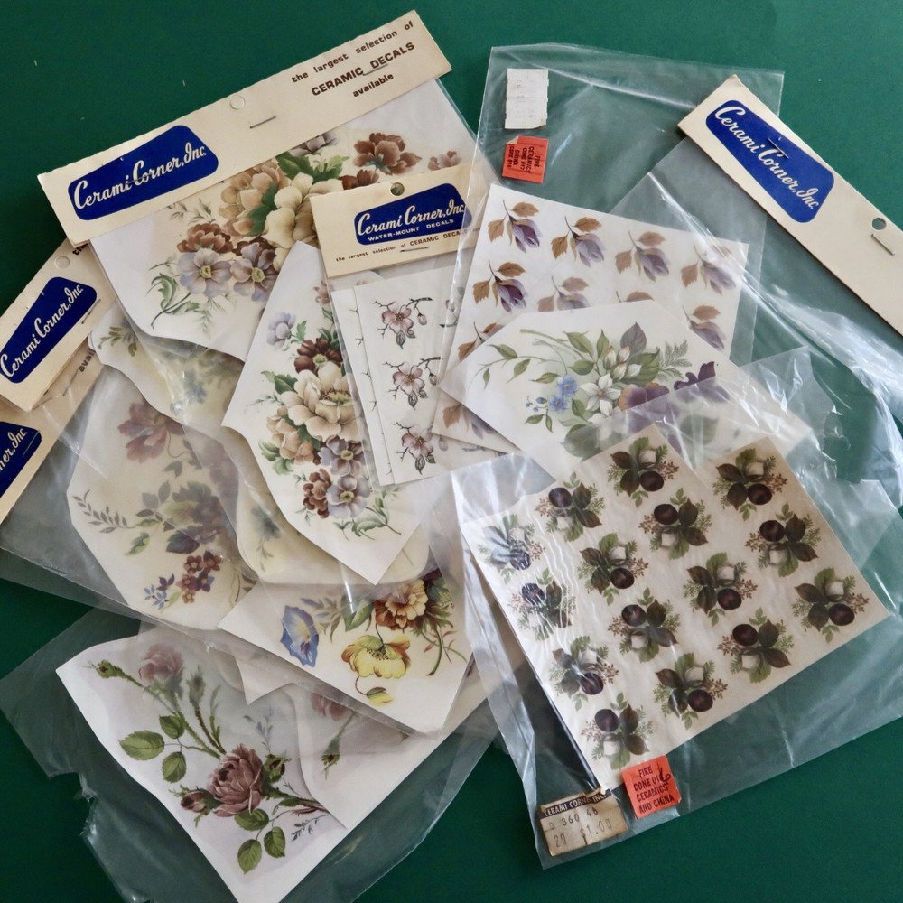 Vtg Ceramic Decals Mixed Media Water Mount Transfers Lot O Dark Plum Floral