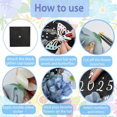 Nagobi DIY Graduation Cap Decorations Kit, Flowers Grad Blue