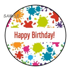 30 HAPPY BIRTHDAY PAINT SPLATTER ENVELOPE SEALS LABELS STICKERS 1.5″ ROUND FAVOR