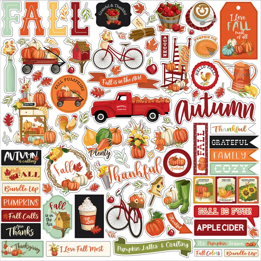 (1) 12×12 Sheet Carta Bella Paper WELCOME AUTUMN Scrapbook Element Stickers