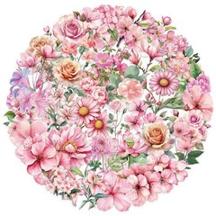 50PCS Pink Flower Stickers Aesthetic PET Transparent Pinkflower