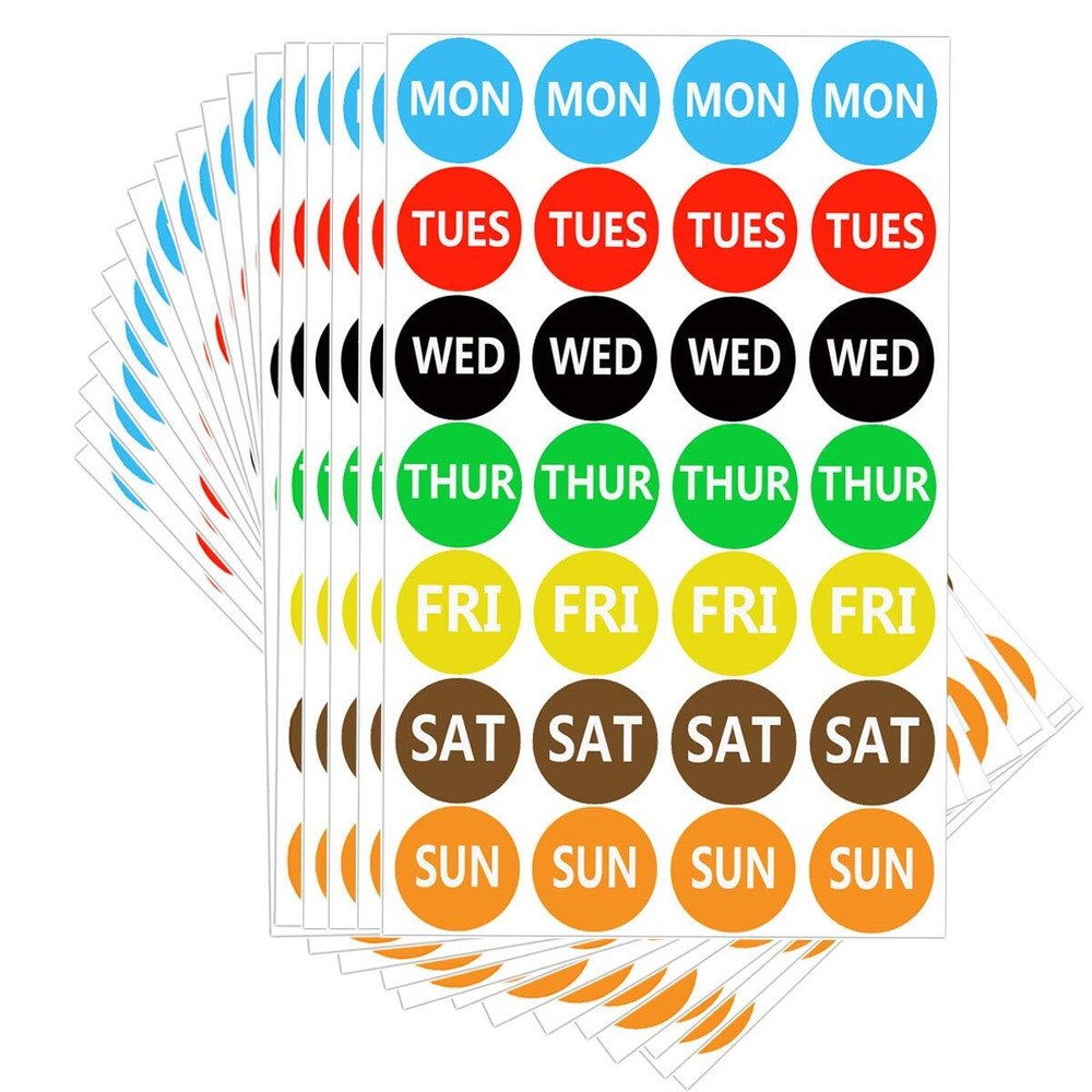 Self Adhesive 7 Days of the Week Labels Color Coding Food Rotation Dot Stickers