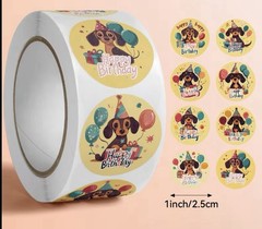 40 PCs Round 1” Happy Birthday Daschsund Dog Cartoon Stickers Card Envelope Seal