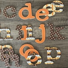 Set of 36 Chipboard Letters Autumn Orange Brown Polka Dots Stripes Scrapbooking