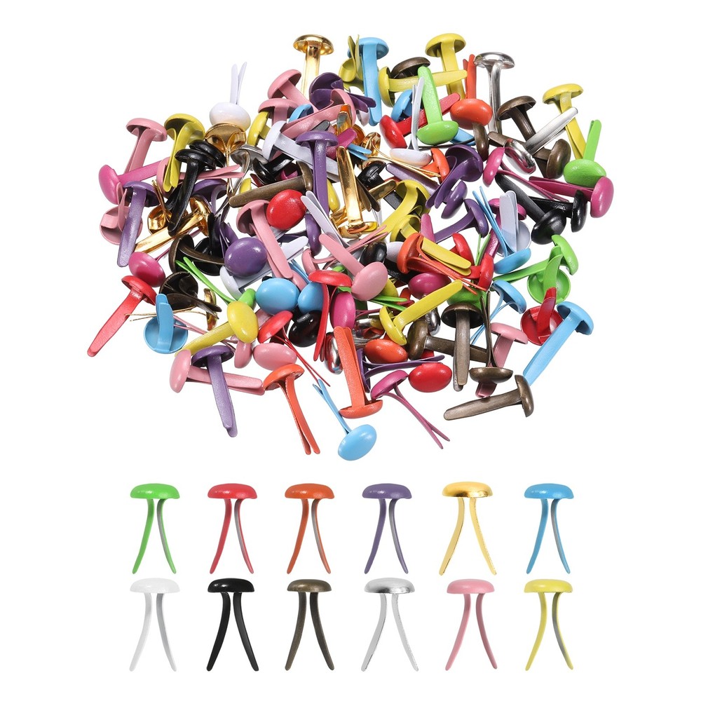 120Pcs, Brads Paper Fasteners 8×4.5 mm Metal Round Head Split Pins Mixed Color