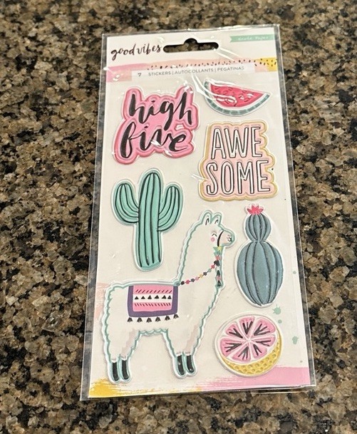 Crate Paper GOOD VIBES Puffy Stickers 7 Pieces Cactus Llama