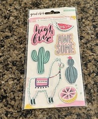 Crate Paper GOOD VIBES Puffy Stickers 7 Pieces Cactus Llama