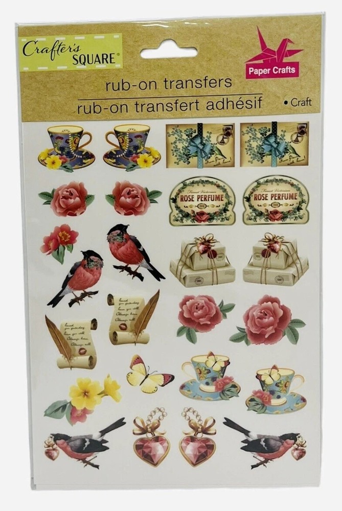 Crafters Square Paper Craft Rub On Transfer Stickers Decals Birds Flowers NEW
