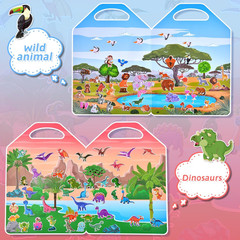 6 Set (260Pcs) Puffy Sticker Books Activity for Kids, Animal, Farm, Dinosaurs, S