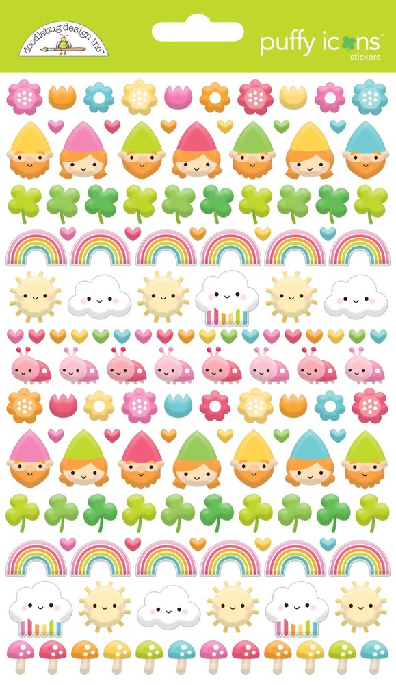 Stickers Puffy Doodlebug Over the Rainbow Gnomes Mushrooms Clovers Spring Flower
