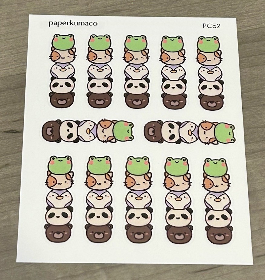 NEW PaperKumaCo Vertical Critters Sticker Sheet Paper Kuma Co PKC Stickers