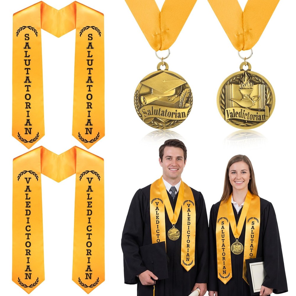 4 Pack Graduation Stole Sash and Award Medal Set 2026 Valedictorian Salutator