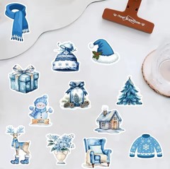50 PACK BLUE CHRISTMAS Retro VTG Y2K Nostalgia Festive Scenes Sticker Lot 50PCS