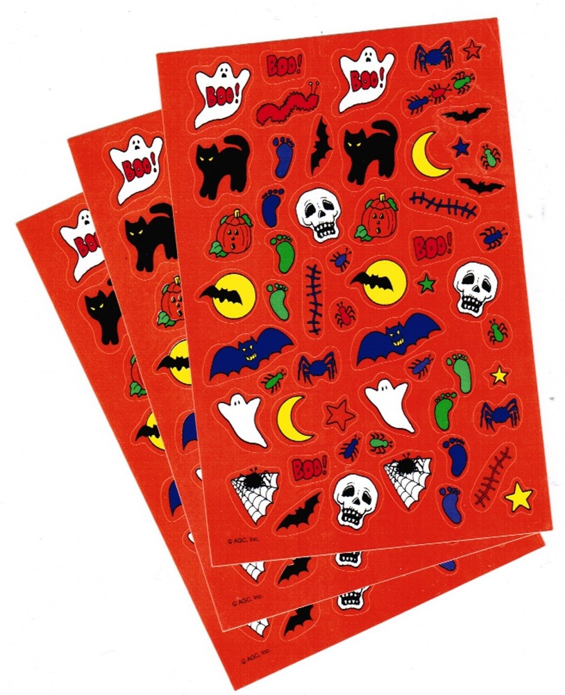 Halloween Ghosts Black Cat Full Moon Bats 3 Sheets Stickers!