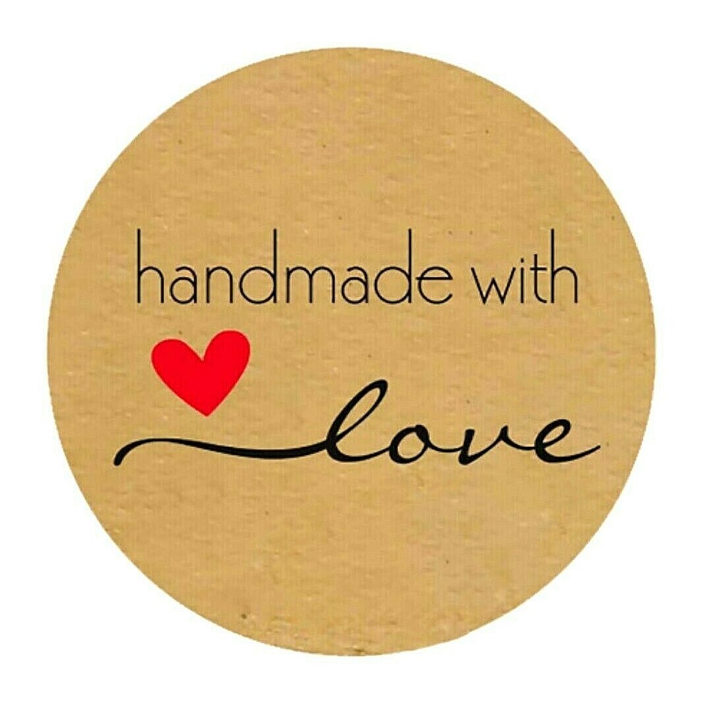 500 Handmade with Love Gift Stickers Round Brown Paper Christmas Birthday Tags