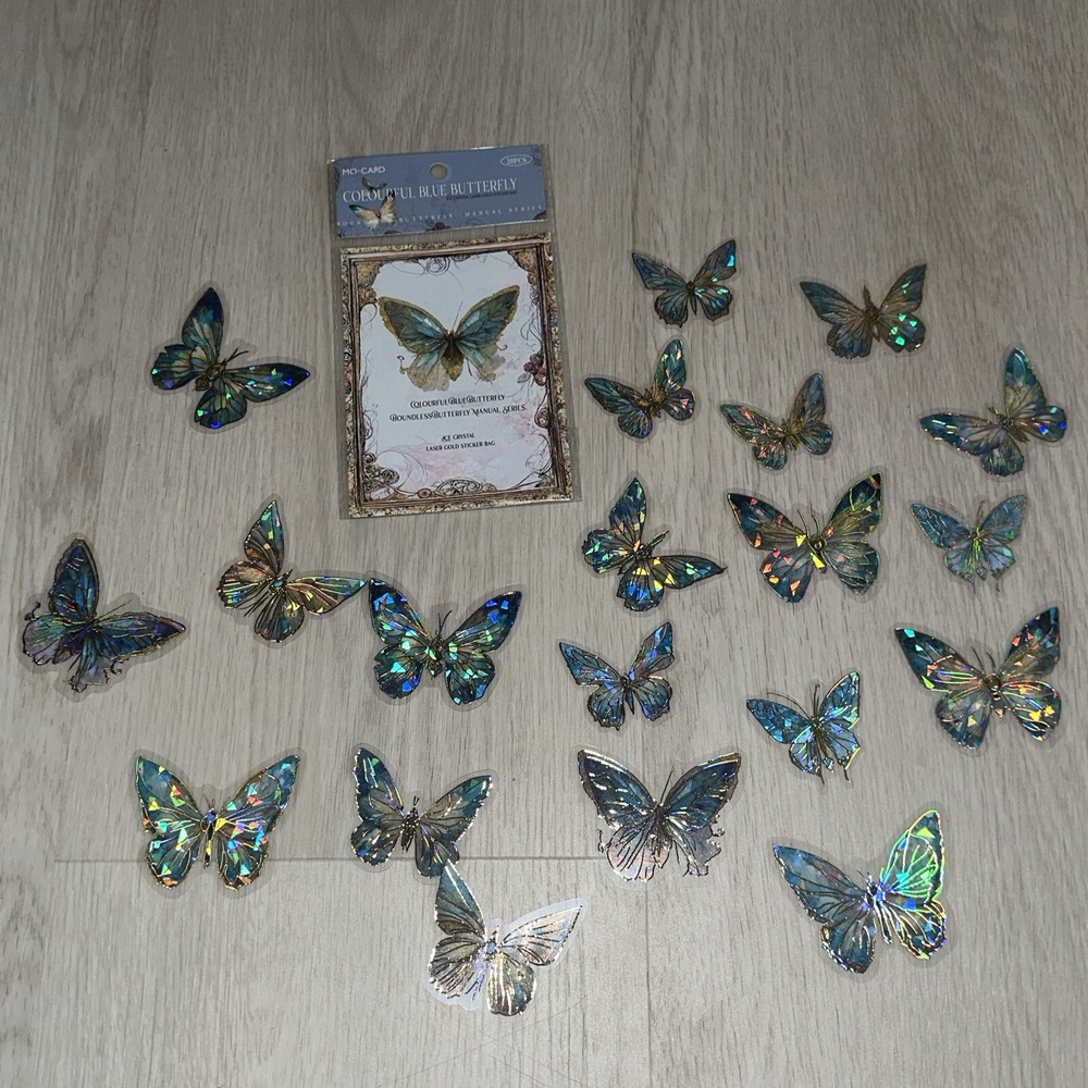 Blue Butterfly Butterflies 🦋 Holo Sticker Pack New Stickers Stained Glass Style
