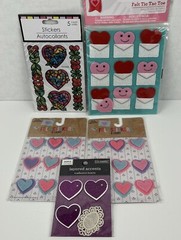 Stickers Felt 3D Hearts Tic Tac Toe Red Pink Purple Blue Green Lot of 5