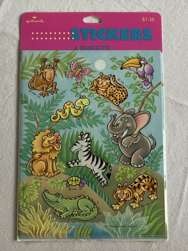 VTG 80s NEW Hallmark Stickers Animals Jungle Safari Monkey Zebra 4 sheets NIP