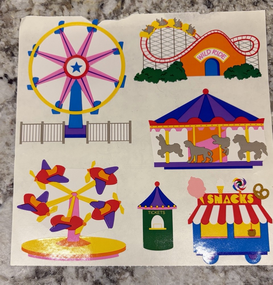 Carnival & Amusement Park Scrapbooking Stickers Sheet, Multicolor