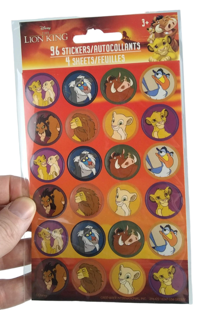 The Lion King Stickers Kids Disney Round Kiara Rafiki Simba 4 Sheets 96 count 3+
