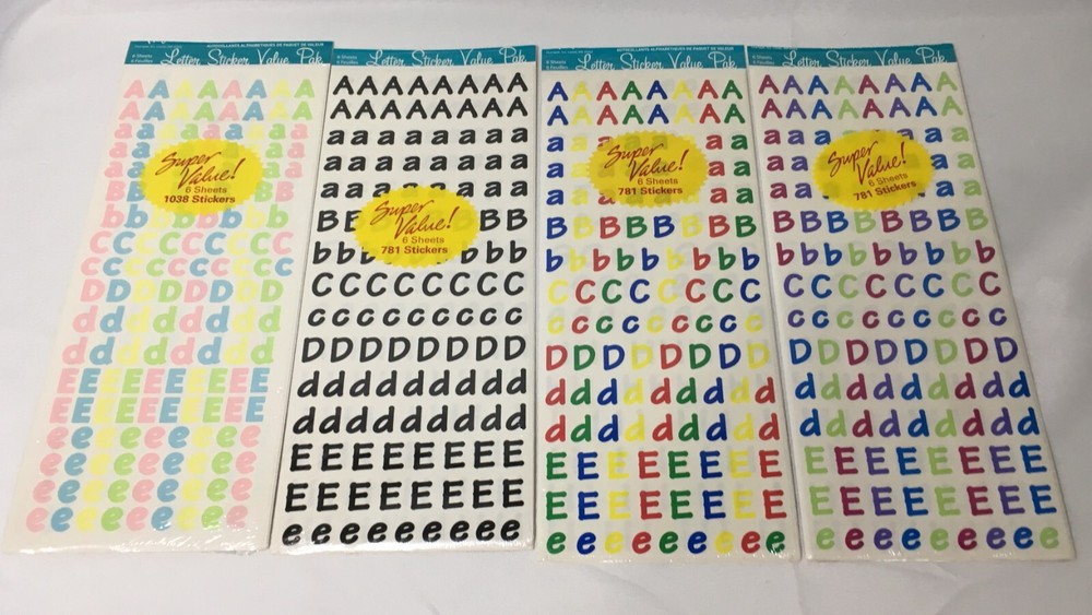 4 PACKAGES SCRAPBOOKING STICKERS / NUMBERS & LETTERS / VALUE PAKS / 3381 STICKER