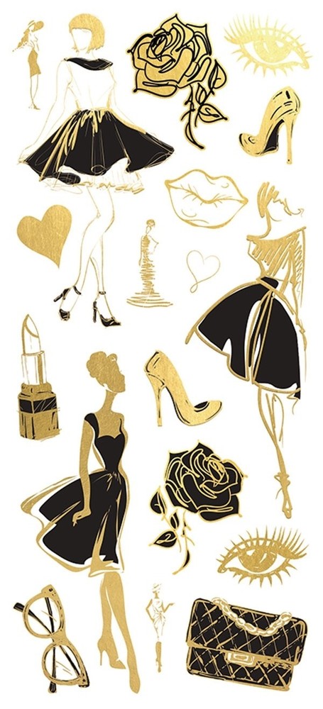 Crafts Stickers PH Vinyl Gold Trim Fifth Avenue Black Dresses Shoes (DC)