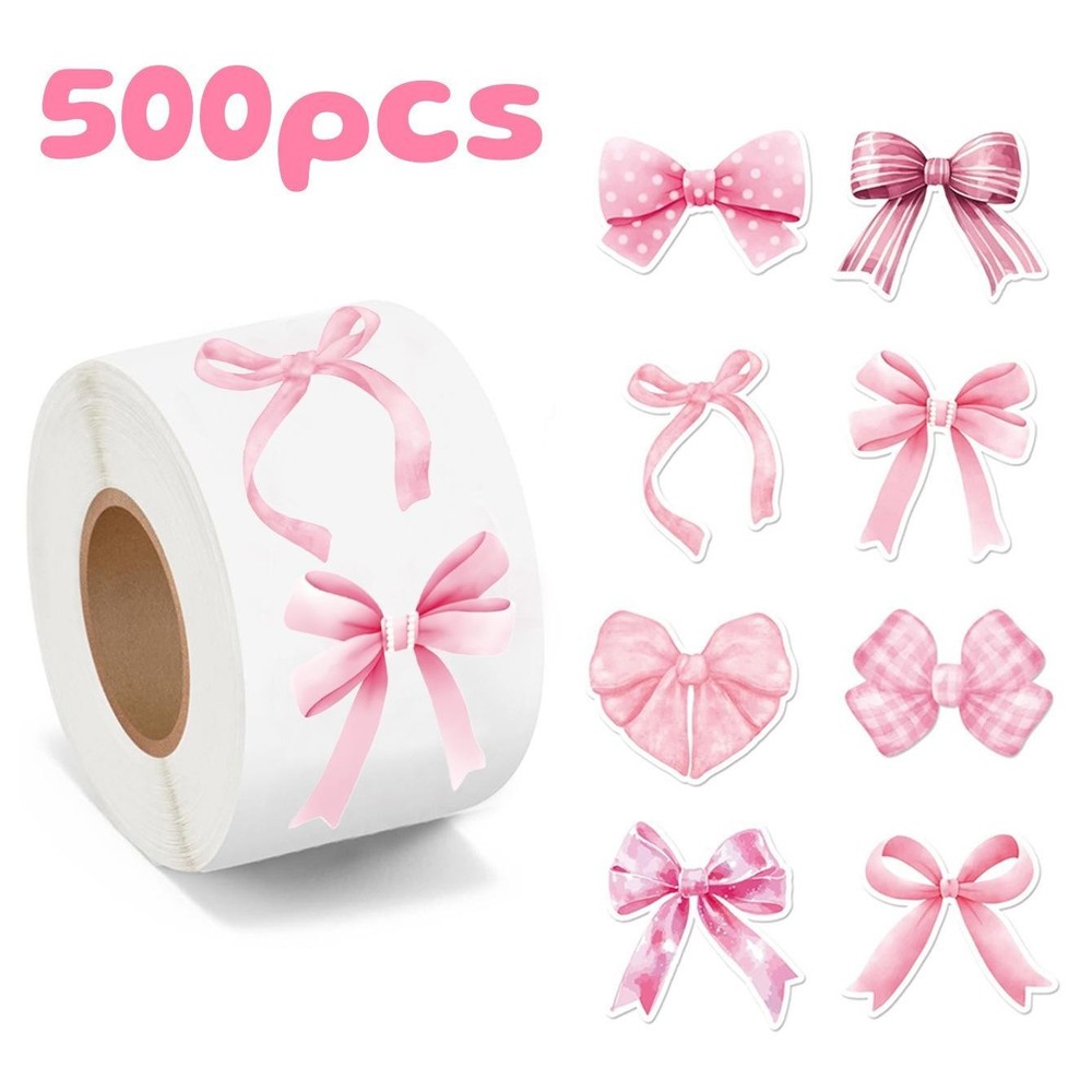 500pcs/roll Pink Bow Seal Stickers, Cute Gift Box Blessing Stickers, Packaging D