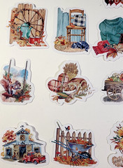 Autumn Fall Cider Pumpkins Wheelbarrow Leaves Fireplace Stickers Lot of 20