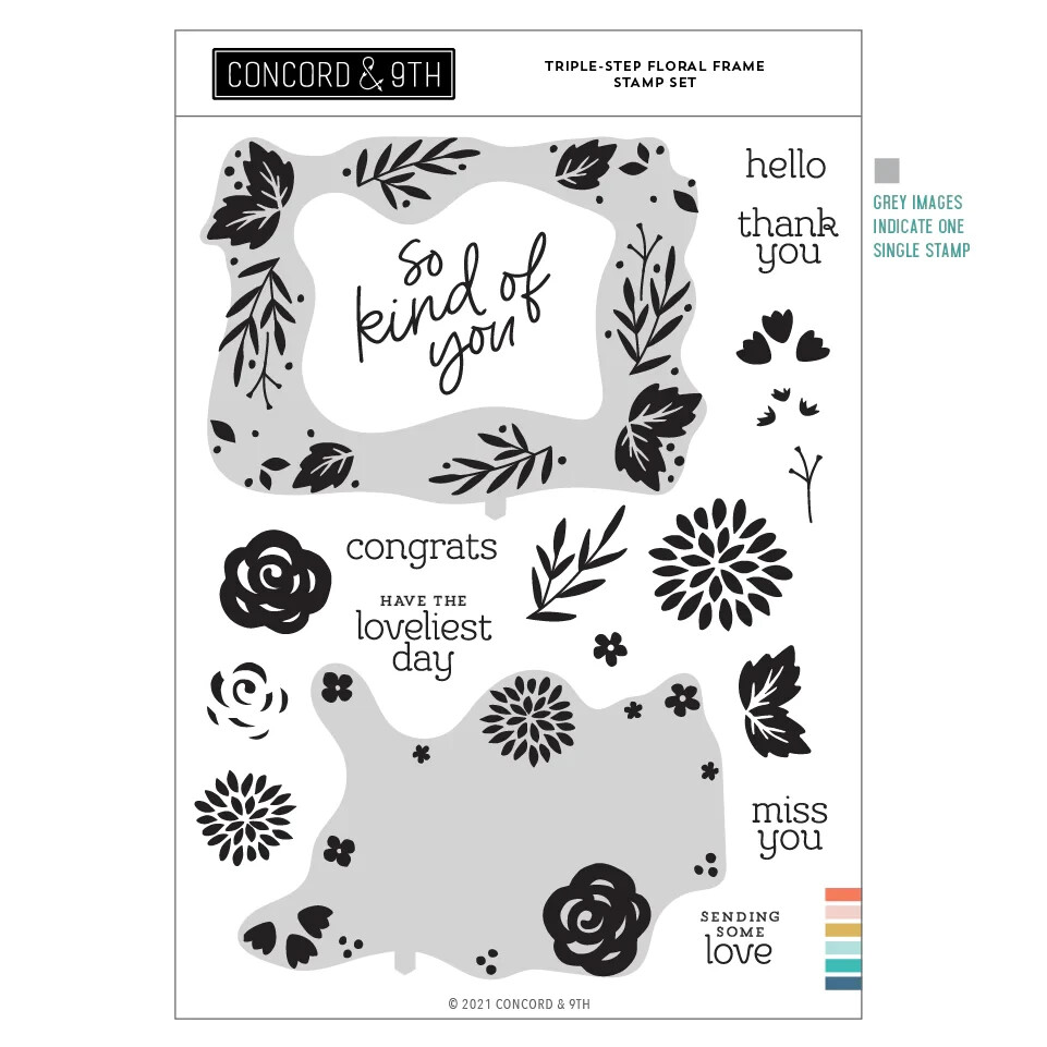 CONCORD N 9TH – CLEAR ACRYLIC STAMPS – TRIPLE STEP FLORAL FRAME