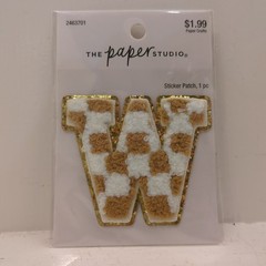 The Paper Studio Chenille W Brown White Checker Sticker Patch Alphabet Letter