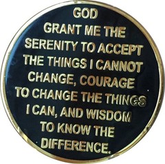 54 Year AA Medallion Black Gold Silver Plated Serenity Prayer Sobriety Chip