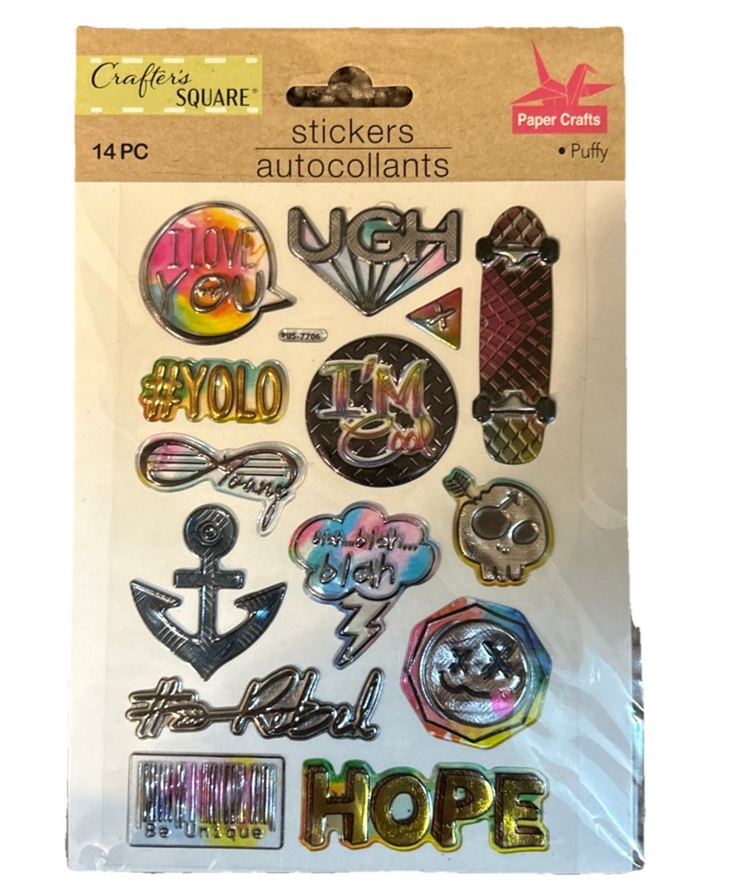 Crafter’s Square TEENS Metallic Puffy Stickers 14 Pieces NIP