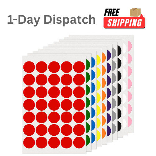 FINDAT 350 Pcs 1″ Round Stickers 10 Colors Vinyl Dot Labels