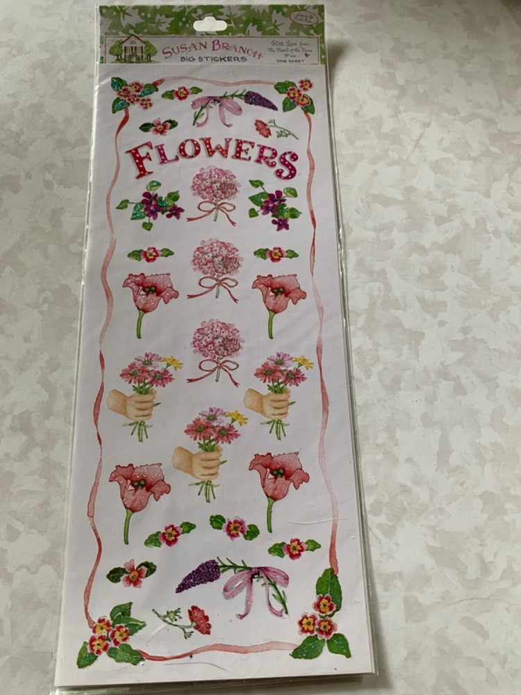 SUSAN BRANCH COLORBOK GLITTER BORDERS STICKERS FLOWERS BOUQUET FLORAL FLOWERS