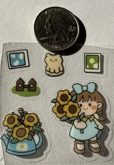 LITTLE SUNFLOWER GIRL Mylar Stickers(6pc)Kid•Flowers•Teapot•Pictures•Card Making