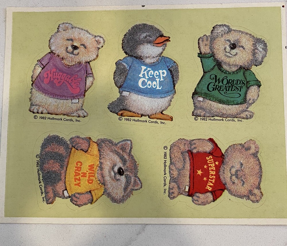 Hallmark Shirt Tales 1982 Fuzzy Animals Stickers 1 Sheet Collectible HTF