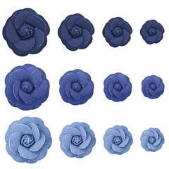 12PCS Fabric Flower Blue Denim Cloth Flowers Ribbon