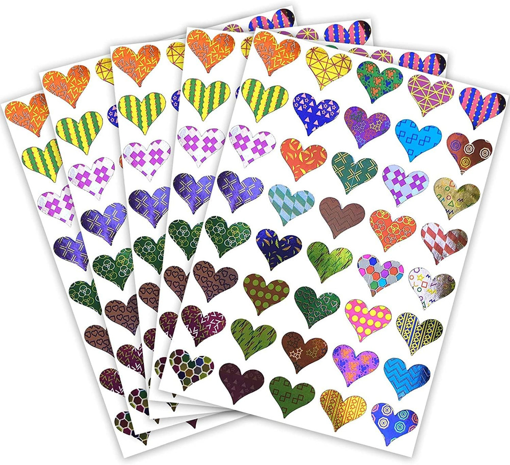 Valentines Heart Stickers with Assorted Patterns Metallic Sticker Hearts in Pink
