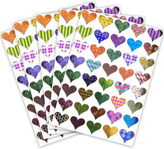 Valentines Heart Stickers with Assorted Patterns Metallic Sticker Hearts in Pink