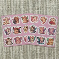 18 Angel Cat Stickers 1.6” Pastel Fairy Kitten Waterproof Decals