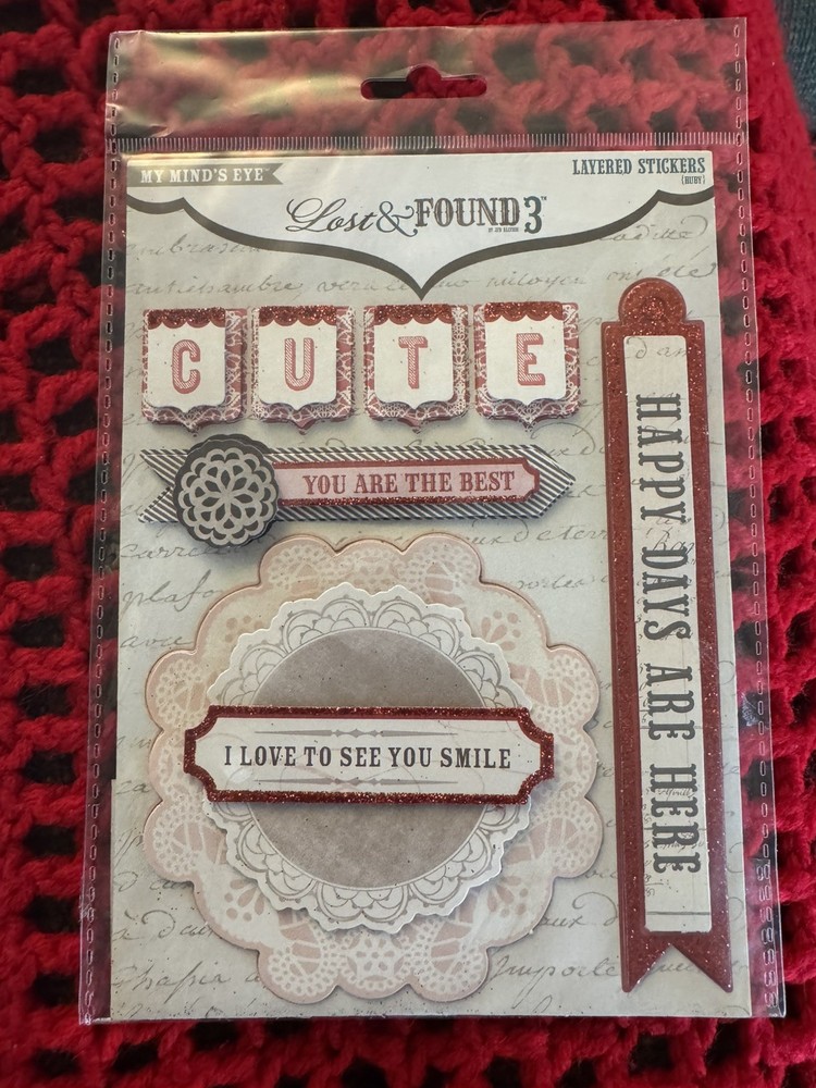 My Mind’s Eye, Lost & Found, 3-D Layered Stickers Ruby Red, NEW!