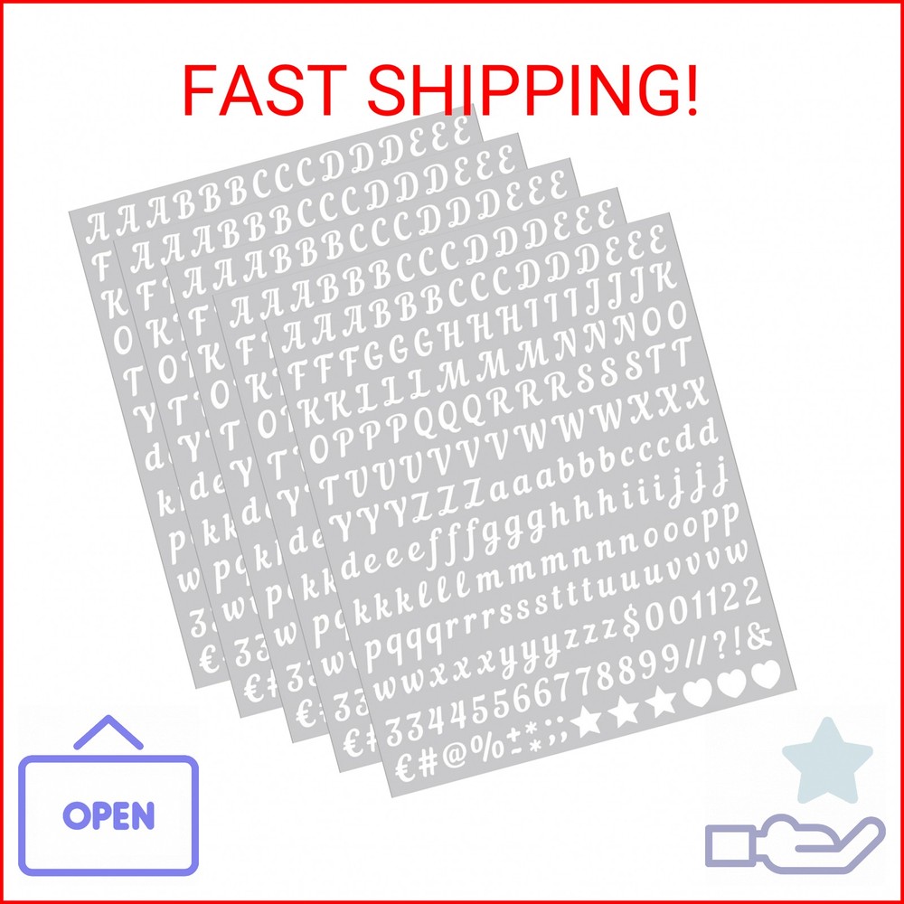 0.5 inch Small Letter Sticker, White Vinyl Self Adhesive Alphabet Number Sticker