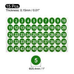 15 Sheets Round Number Stickers, 1-50 Consecutive Number Labels, Green(1″ Each)