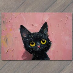 STICKER Black Cat Yellow Eyes Pink Pet Background Painting Cute Fun Feline