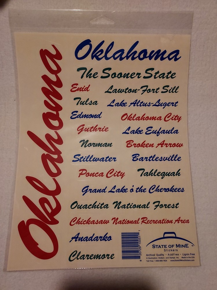 State Of Mine Oklahoma Sticker Sheet 8 1/2” X 11” Sheet