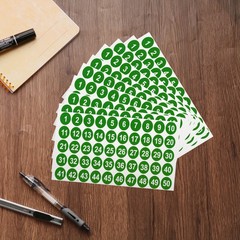 15 Sheets Round Number Stickers, 1-50 Consecutive Number Labels, Green(1″ Each)
