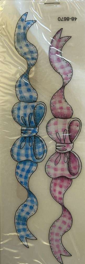 PINK/BLUE CHECKERED BOW BORDER First Impressions Rub-Ons(3″x 12″) Provo•Baby•Boy