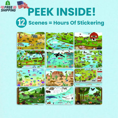 Animal Sticker Book Activity for Kids with 500+ Habitat Stickers, Toddler Airpla
