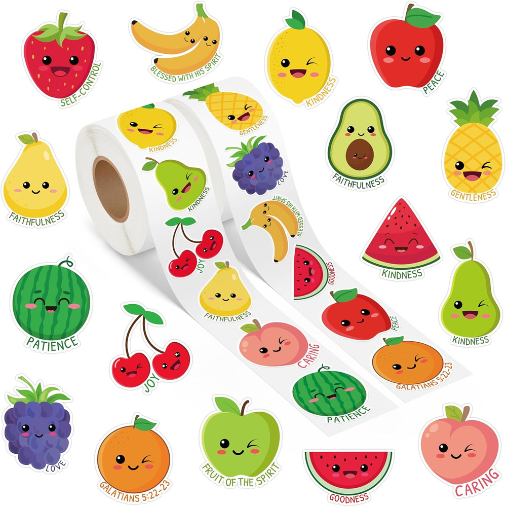 1000Pcs Fruit Stickers Rolls – Apple, Watermelon, Strawberry – 16 Styles, 2 Roll
